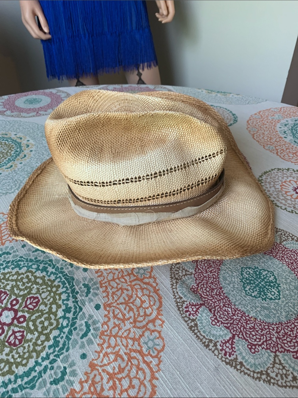 Stetson Cream Straw Hat with Blue Trim - Picture 5 of 12